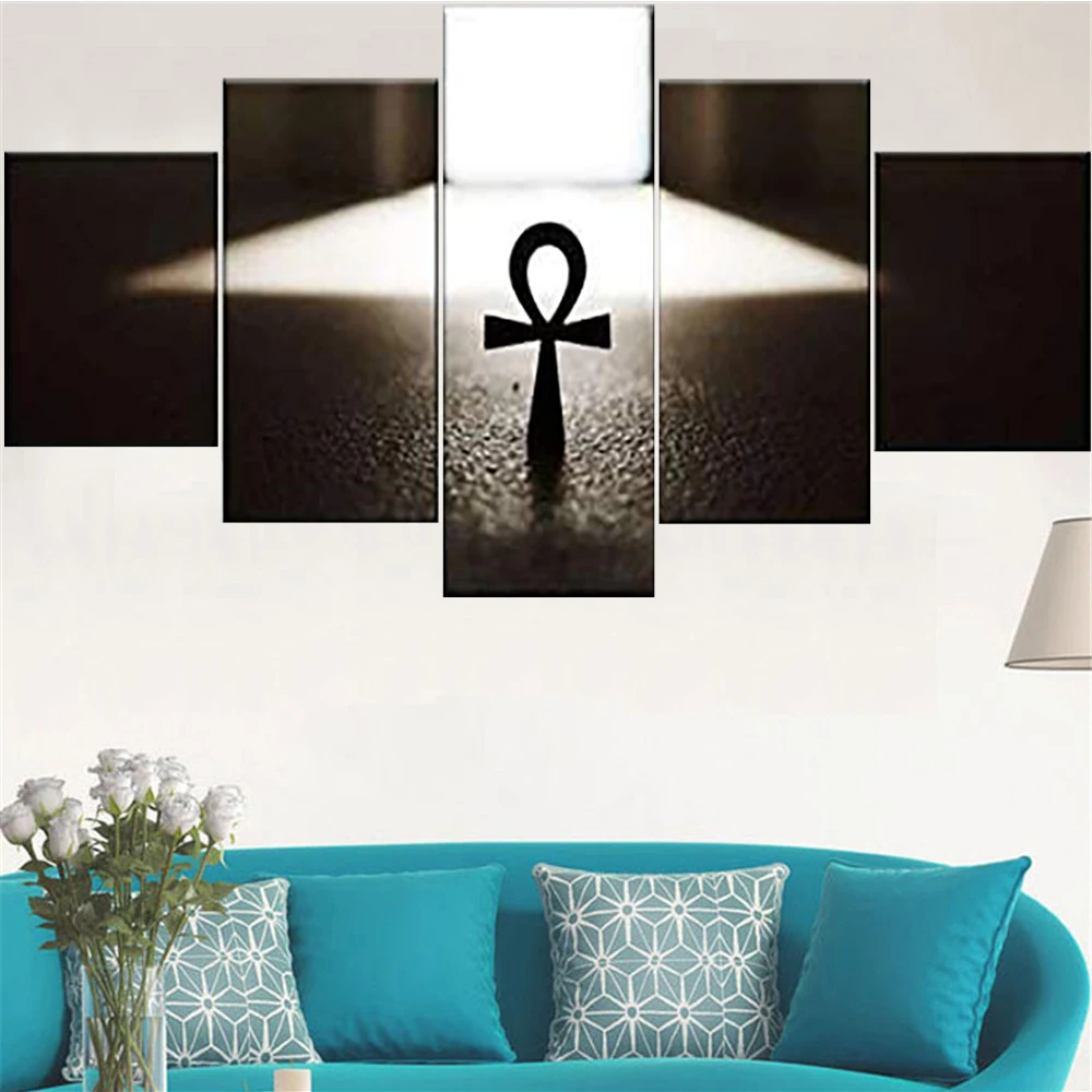 

5 Pieces Wall Art Canvas Painting Egyptian Ankh Abstract Poster Modern Home Decoration For Living Room Framework Pictures