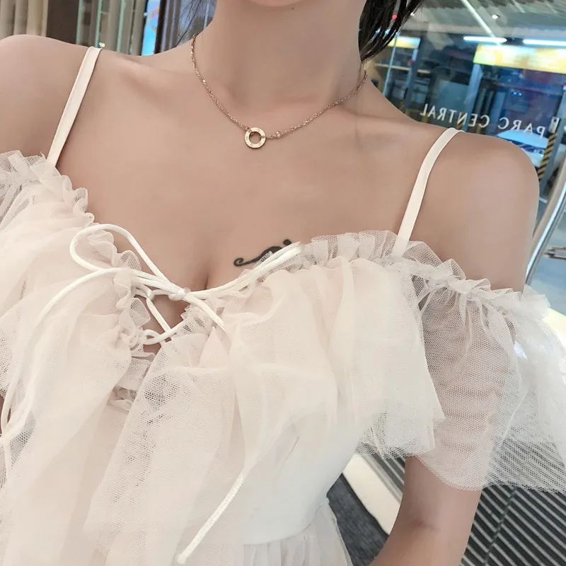 

#5094 White Mesh Dress Women Backless Sexy Mini A-line Dress Spaghetti Strap Off Shoulder Party Dress V neck Ruffles Summer