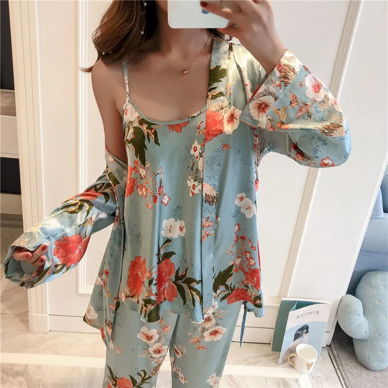 Комплект пижамный Женский шелк цвет в ассортименте M L XL XXL 3 шт./компл.|Комплекты