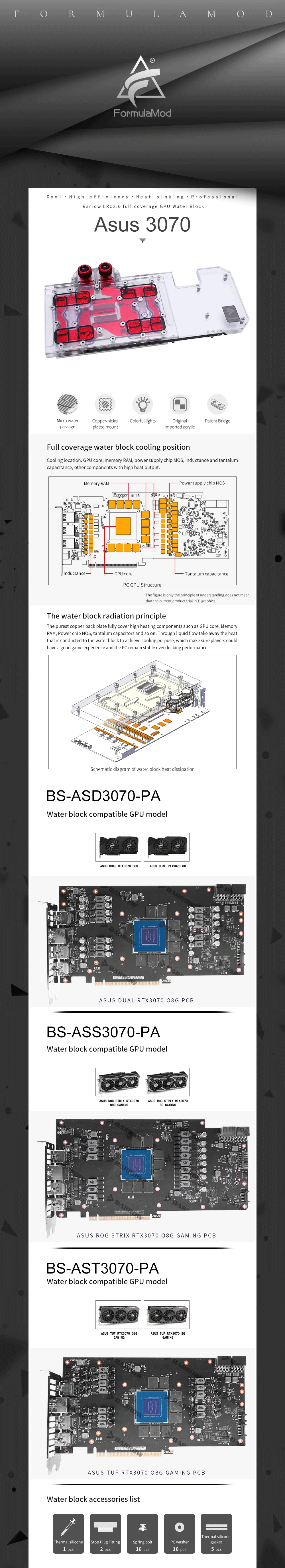 Barrow 3070 GPU Water Cooling Block For ASUS RTX3070 Graphics Card , Full Cover A-RGB Cooler, BS-ASS3070-PA BS-ADS3070-PA  
