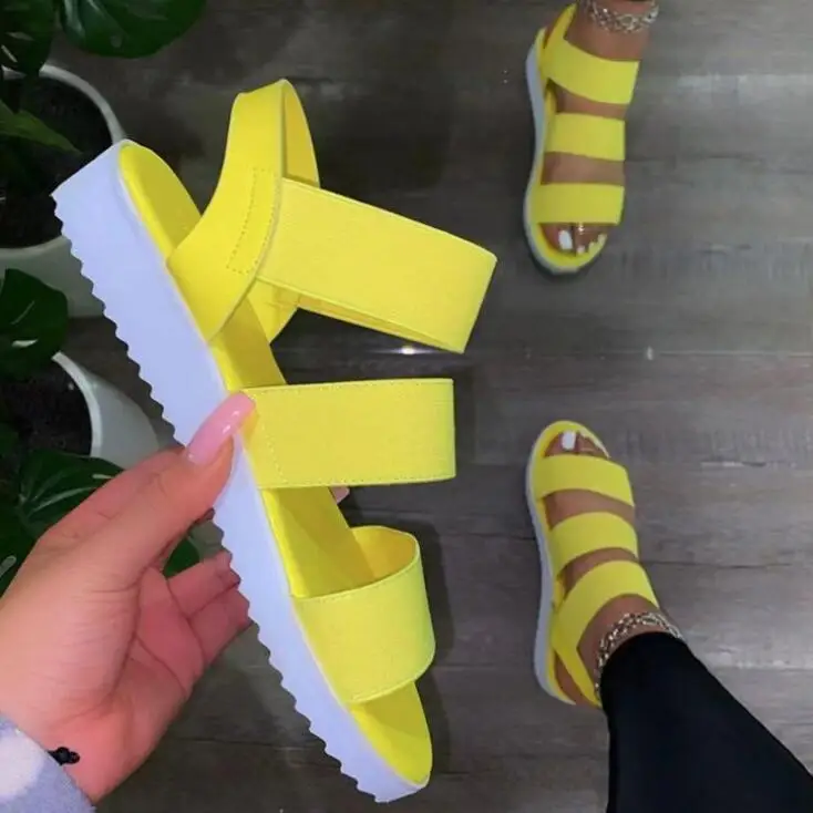 

2021 women summer new thick-soled lightweight set foot elastic band sandals women beach all-match fashionable durable slippers