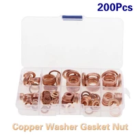 200pcs copper washer gasket nut and bolt set flat ring seal assortment kit with box m5m6m8m10m12m14 for water sump plugs