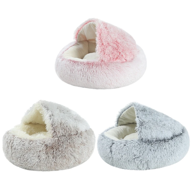 

Round Plush Burrowing Cave Hooded Bed Indoor Sleeping Nest Kitten Cuddler P9YB