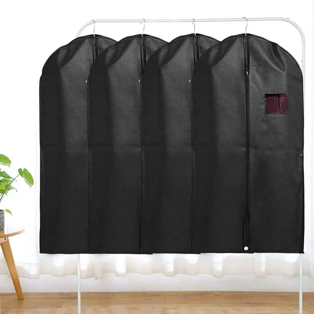 

1/3/5 Pcs Black Garment Bag Covers Hanging Suit Bag Covers Full Zipper with Clear Window Suit Dress Clothes Travel Bags