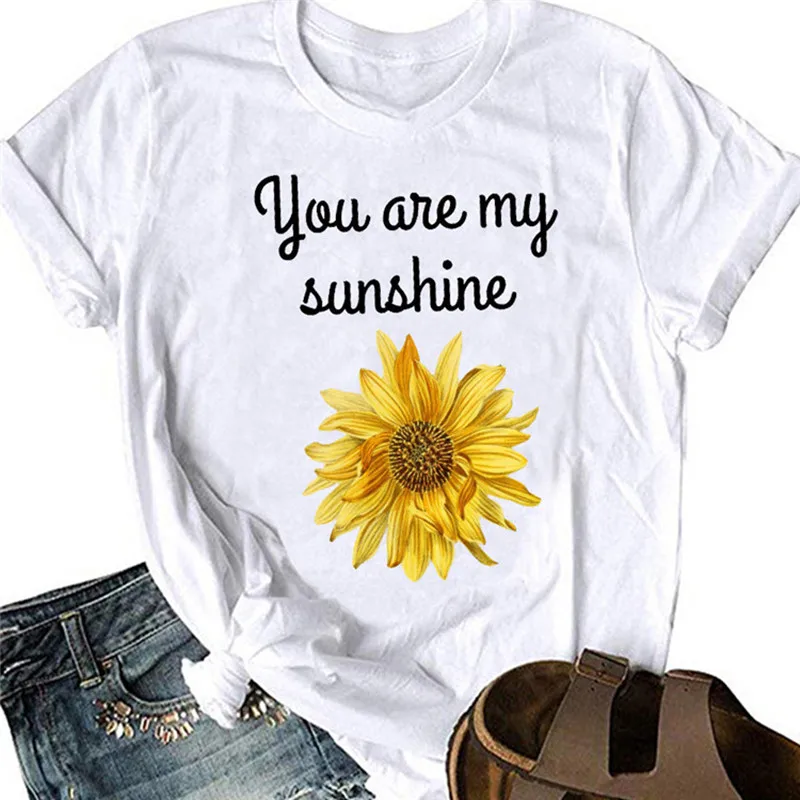 

Женская Повседневная футболка с надписью «You Are My Sunshine Sunflower» и коротким рукавом