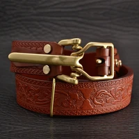 carving retro flower woven cavalry belt genuine leather luxury fashion designer belts men high quality jeans knight belt for men