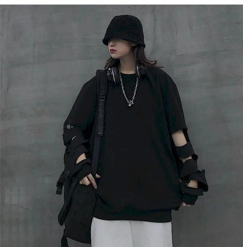 

Женская футболка с длинным рукавом, свободная черная футболка в стиле хип-хоп, в готическом стиле