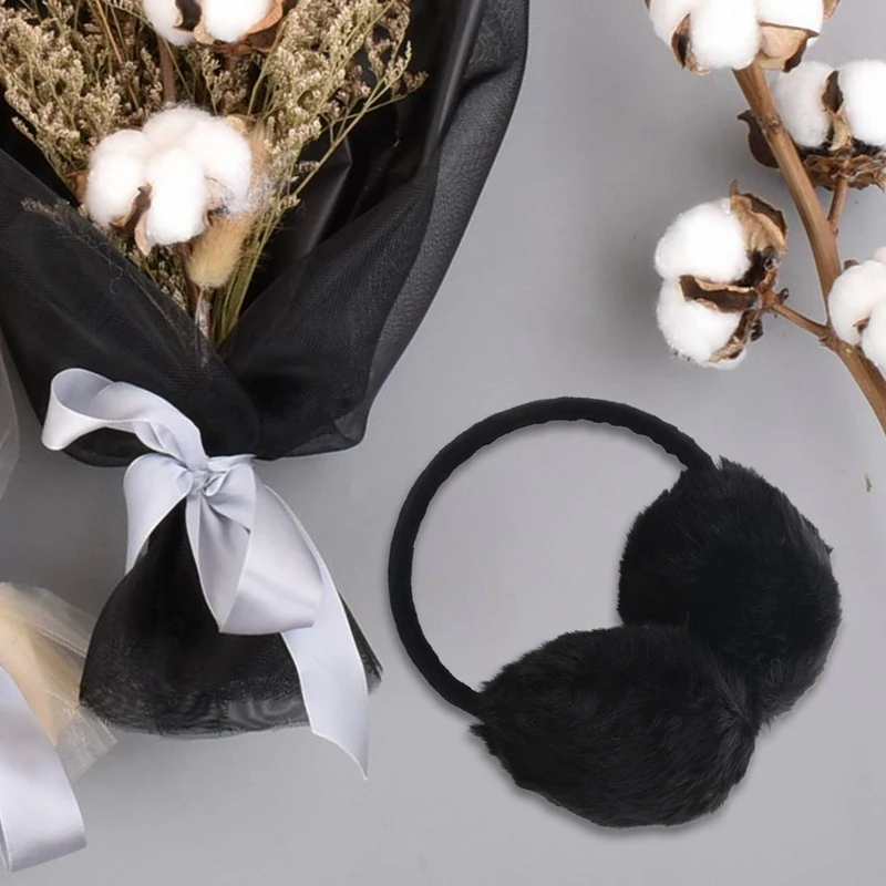 

Lady Woman Headband Black Faux Fur Winter Ear Cover Earmuffs