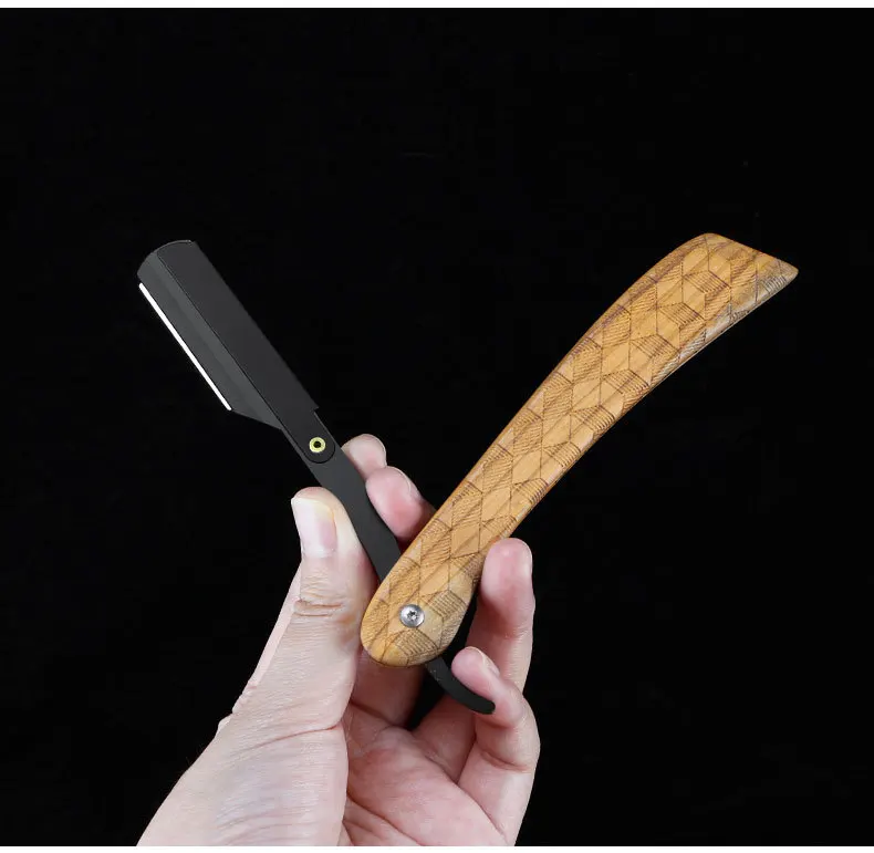New Wood Handle Stainless Steel Folding Razor Hair Salon Hairdressing Shaver Barbearia Hairdressing Knife Holder Gift giving