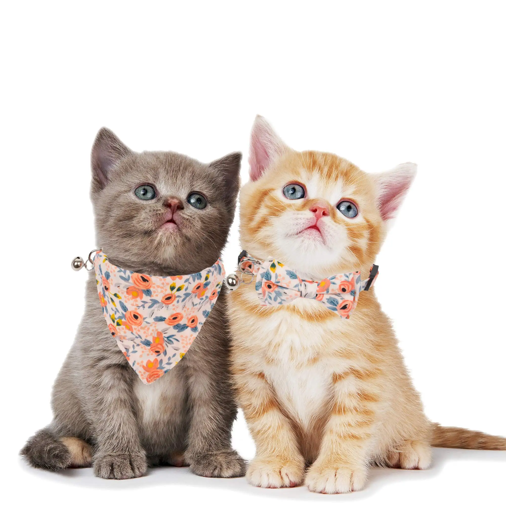 

2PCS Cat Collar Breakaway with Bow Tie Bandana Floral Kitten Collar with Cute Flower Pattern for Cat Puppy Length Adjustable