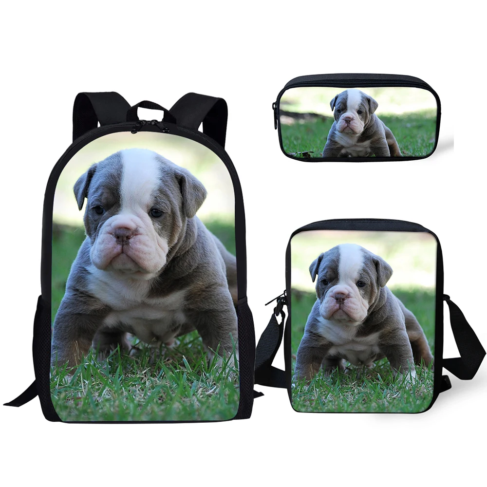 HaoYun Fashion Primary Backpack Funny Bulldogs Pattern School Bags Cute Animal Design 3PC/Set Students Back to School Bags