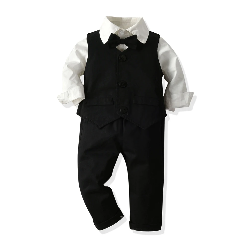 

Top and Top Toddler Baby Boy Clothes Gentleman Outfits Cotton Bow Tie Long Sleeve Shirts Vest Pants Sets Infant Bebes Clothing