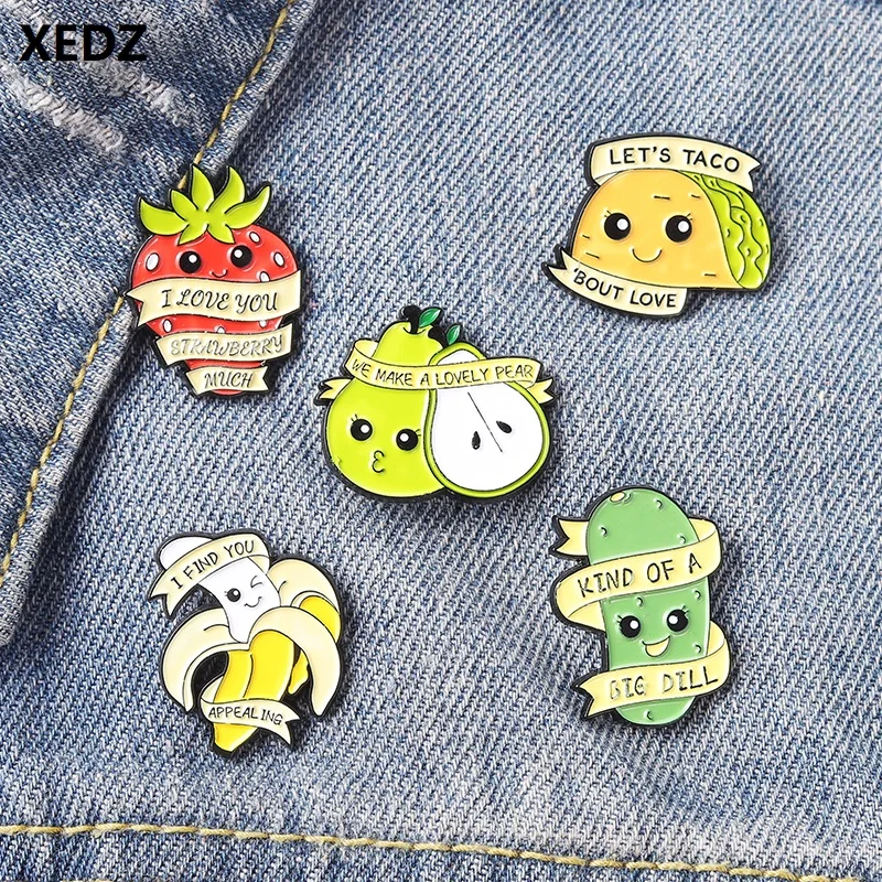 

XEDZ Creative Fruit Baby Enamel Brooch Durian Strawberry Banana Cucumber Pear Badge Clothing Punk Lapel Pin Jewelry Gift for Kid