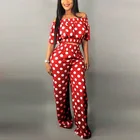 Женский комплект из двух предметов, укороченный топ с открытыми плечами и брюки до пола в горошек с вырезом лодочкой, уличная одежда, 3XL, размера плюс