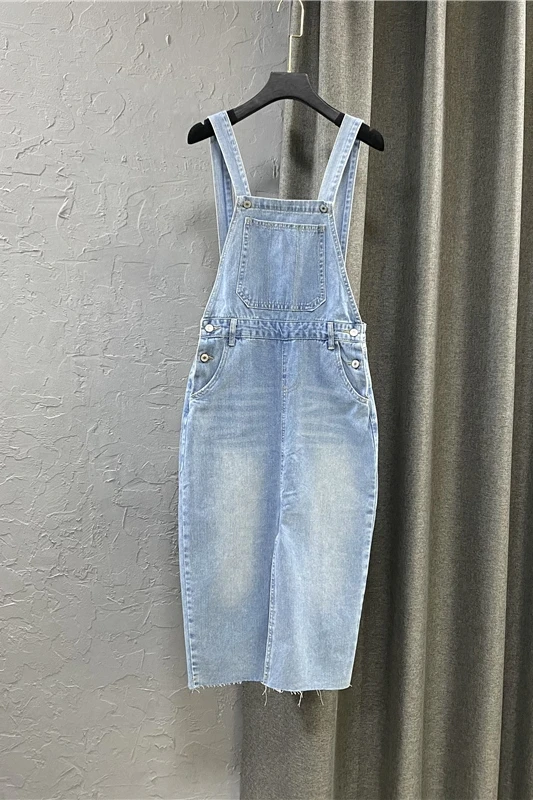 

Korean Style Women's Clothing 2021 New Slim Front Slit Office Lady High Waist Skirt Solid Color Denim Suspender Skirt Fashion