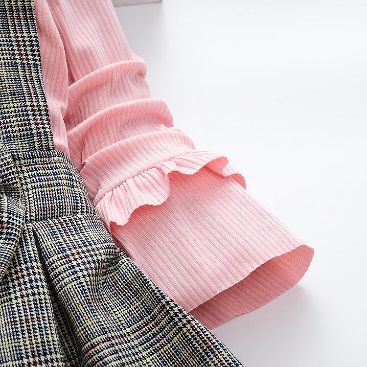 2019 для девочек осеннее платье маленьких трикотажное в клетку комплект из двух