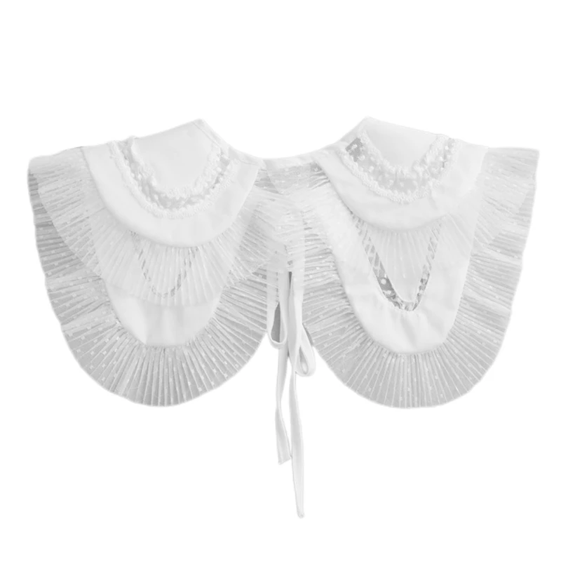 

Women Sweet Chiffon False Fake Collar Necklace Ruffles Lace Trim Detachable Lapel Shawl Mini Cape Lace-Up Dickey Capelet