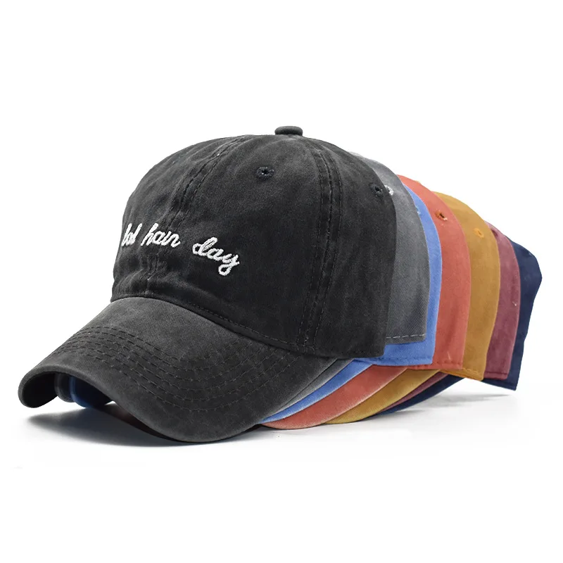 

2021 fashion women Summer wash old denim baseball cap letter bad hard day embroidery trucker hat