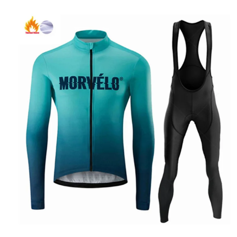 

Gradient Color Winte Fleece Pro Cycling Jersey Set Men Mountian Bicycle Clothesbib Long Pants Culotte Ciclismo Hombre Invierno