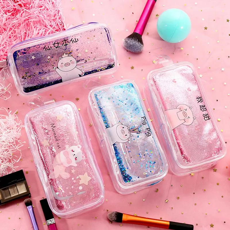 

Kawaii Quicksand Pencil Case Large Capacity Pencil Bag Transparent Glitter Pencilcase For Girls Pen Bag School Supplies