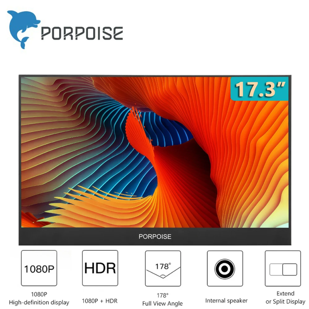 Монитор PORPOISE hd 17 3 дюйма usb type c hdmi для ноутбуков xbox switch и ps4 портативный игровой