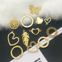 10pcs matt gold color heart butterfly leaf round charms geometric irregular pendant diy alloy earrings jewelry making