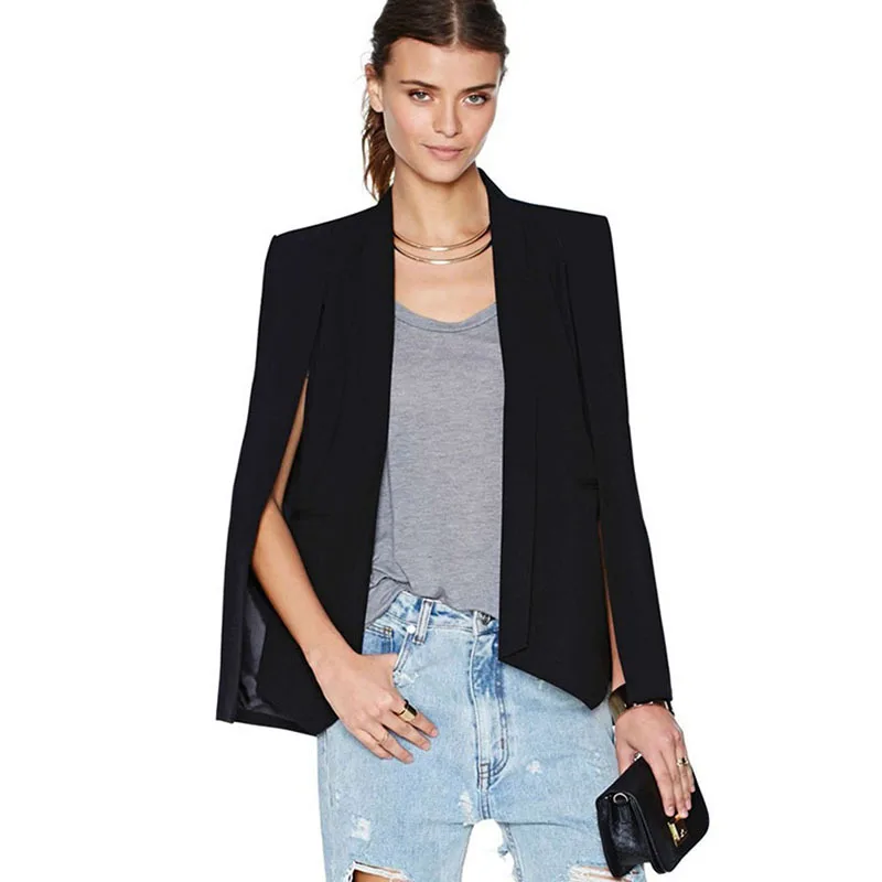 

Fashion Women Jacket Blazer Long Sleeve Lapel Cape Casual Split Poncho OL Jacket Cloak Coat Blazer Suit W1