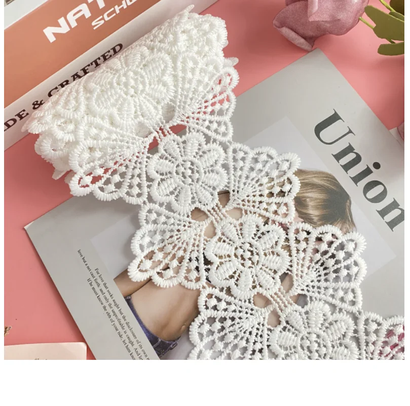 3 ярда молочный шелк Водорастворимая кружевная ткань полый белый двусторонний