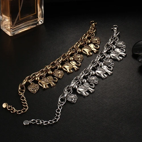 Women's Vintage Unique Carved Heart Elephant Shiny Pendant Bracelet Bangle колгоьки женские | Украшения и