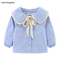 mudkingdom baby tops cotton long sleeve ruffles turn down collar design sweet toddler baby girls tops girls blouse with bow