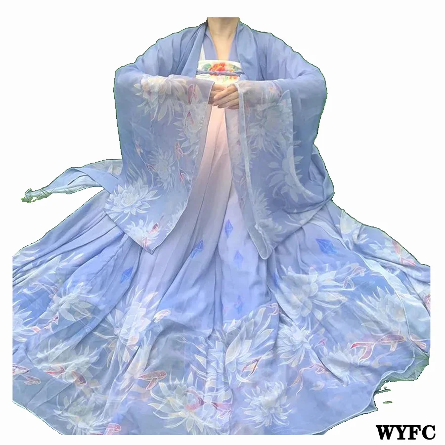 

Chinese Traditions Hanfu Women's Clothing Fairy Skirt Princess Dress Retro Printing Dyeing Embroidery Tang System Dance Apparel