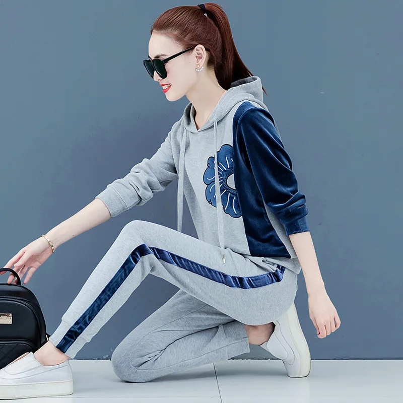 Womens Velour Tracksuit Set Casual Zipper Long Sleeve 2 Pieces Outfits Hoodie Sweatshirt& Sweatpants Size with Pocket M-3XL