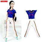 Футболка с надписью Blue SMILE, белый комплект длинных брюк, одежда для Барби, одежда для спортзала, занятий йогой, одежда для шарнирных кукол 16