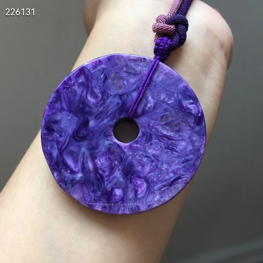 

Genuine Russia Natural Purple Charoite Rectangle Pendant 53*6mm Charoite Round Donut Beads Amethyst Woman Love Necklace Jewelry