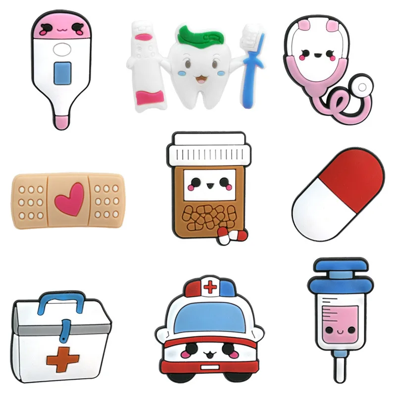 

Hot Sale Medical 1pc PVC Shoe Charms Accessories Decorations Pill Blood Bag Viscera Tooth For Shoe Charms Kids X-mas Gift