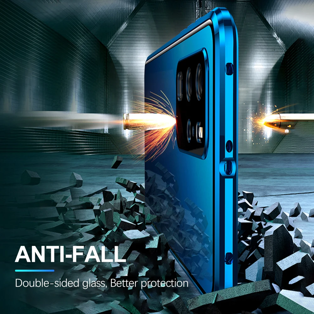 

360 Front+Back Double Tempered Glass Phone Case on The For Huawei P40 Pro Camera Lens Protection Magnetic Adsorption Cover