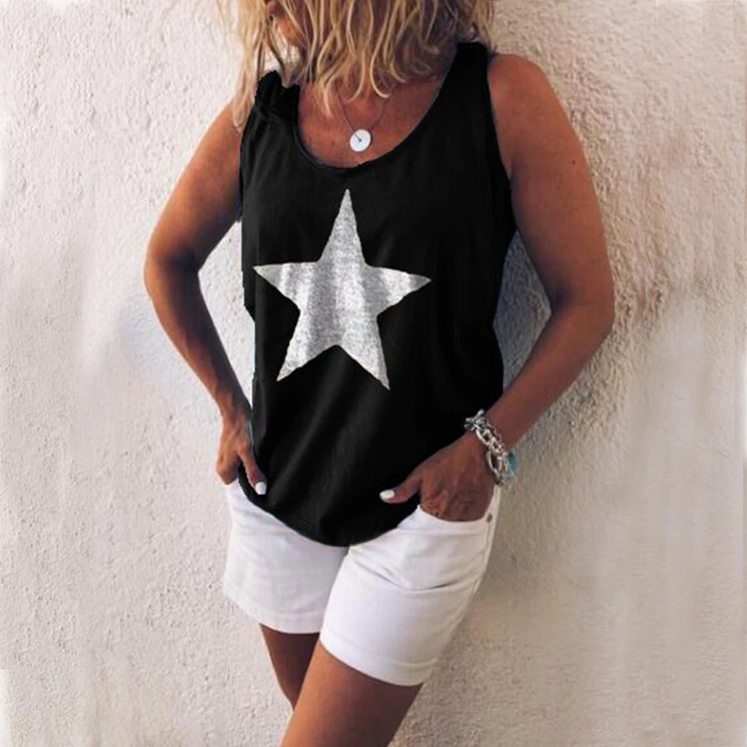 Женская летняя майка с бретелями принтом звезды для фитнеса уличная женская