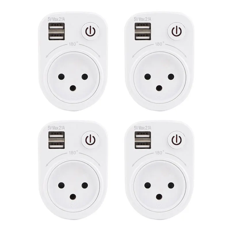 4 pcs Израиль штекер розетка 16A Dual USB Порты и разъёмы 5V 2.1A стены Зарядное устройство Мощность DC адаптер питания AC DC электрическое гнездо переключателя Горячая 180 Вращение - Тип: 4 pcs