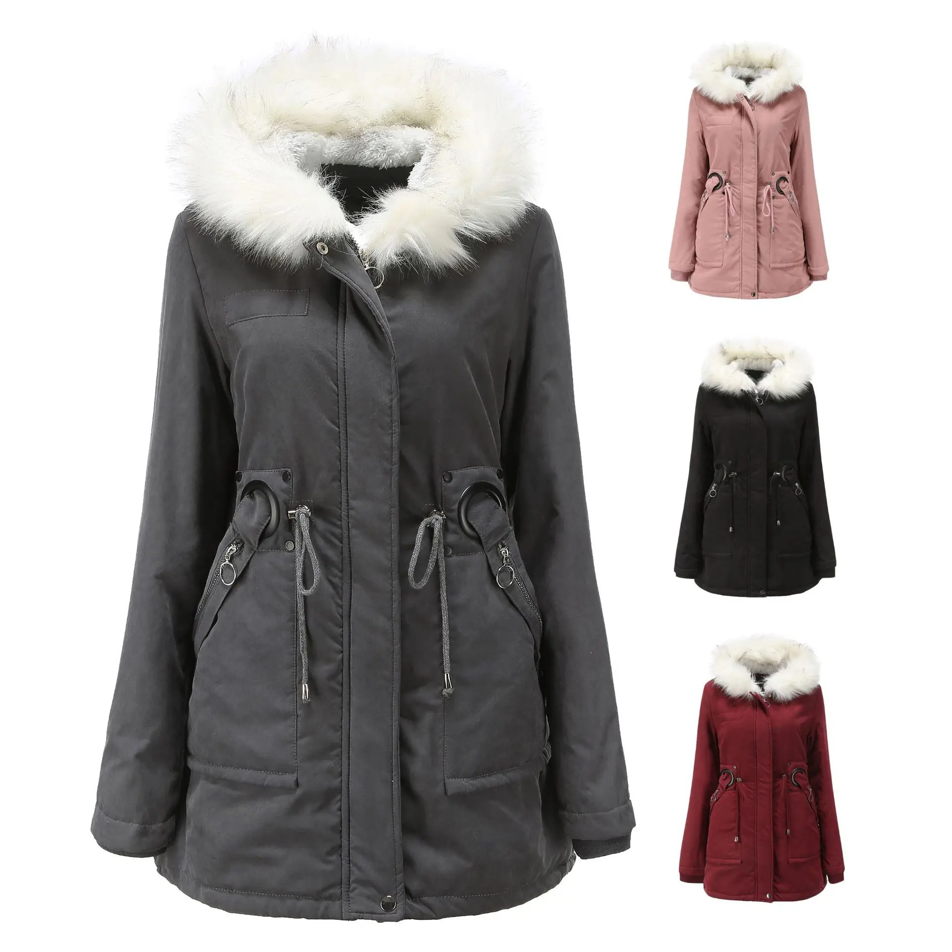 

Winter Jacket Women Hooded Jacket Mid-length Cotton-padded Jacket Padded Jacket Thick Down Jacket Casual Outdoor Jacket Women