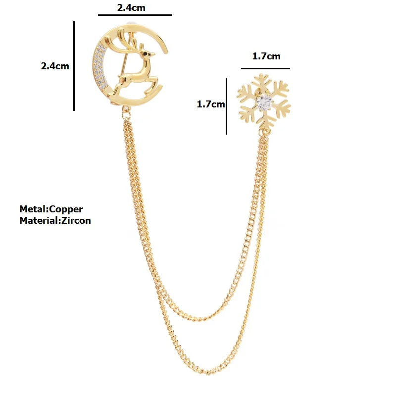 Wuli&baby Deer Elk Snowflake Tassel Brooches Gold Silver Color Czech Rhinestone Animal Collar Pins Christmas Gifts