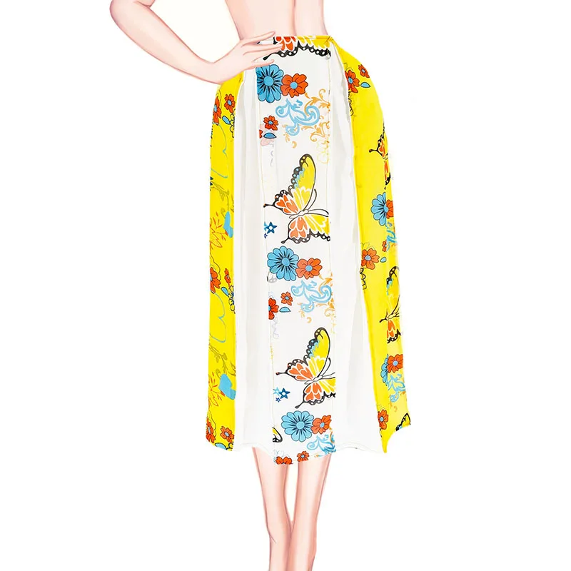 2021 Summer Women's Butterflies Flower Printed Patchwork Pleated Skirts