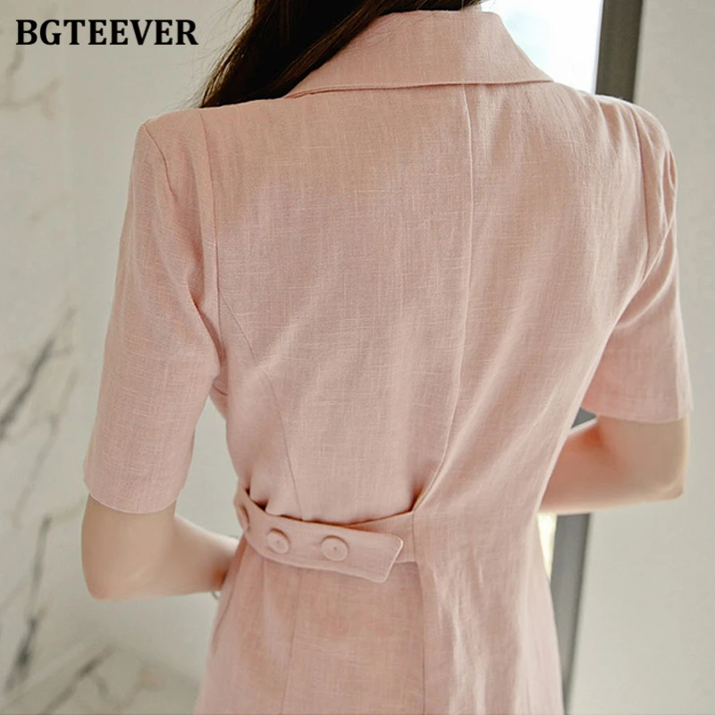 

BGTEEVER 2020 New Elegant Belted Women Playsuits Short Sleeve Female Romper Jumpsuit Spring Summer Notched Ladies Overalls