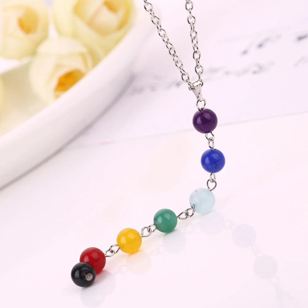 

12pcs Seven Chakra Energy Necklace Pendant Natural Stone 8mm Beads Amethysts Lapis lazuli Carnelian Healing Meditation Pendulum