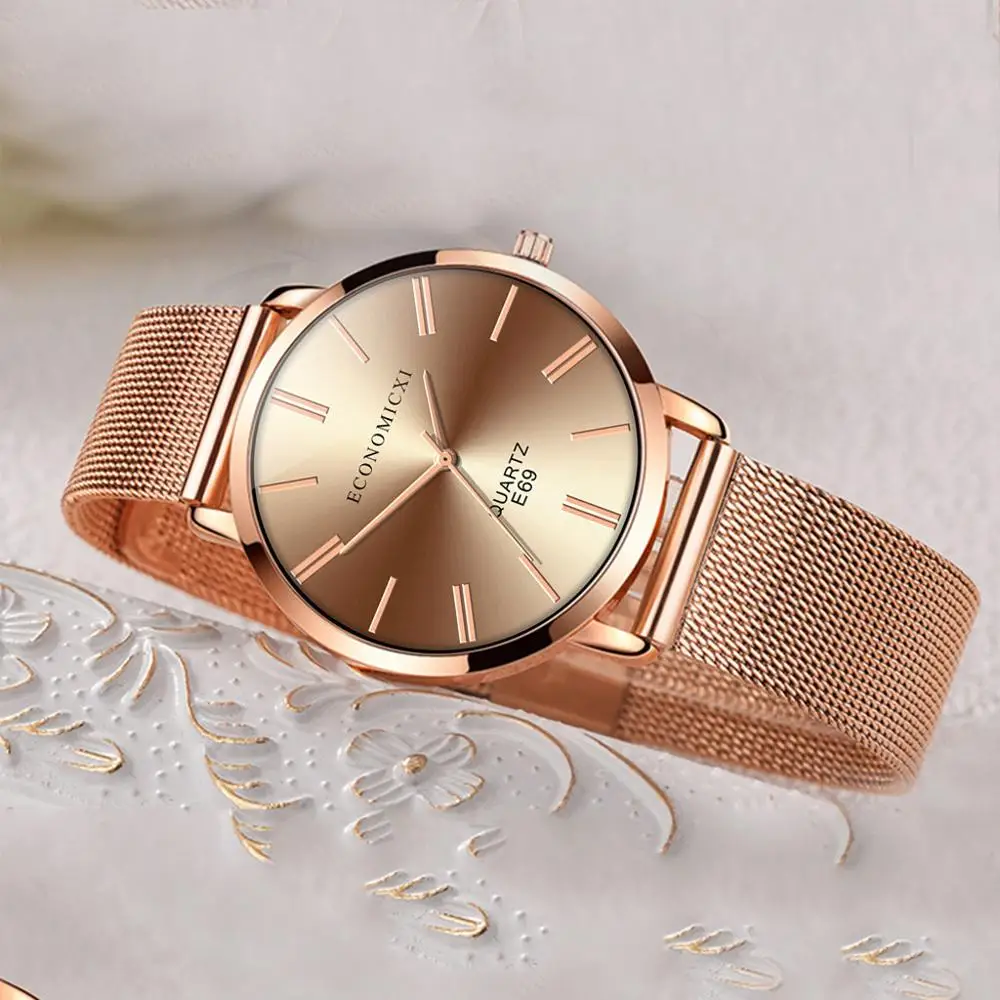 

ECONOMICXI Brand Fashion Rose Gold Mesh Band Wrist Watch Luxury Women Silver Quartz Watches Gift Relogio Feminino Dropshipping