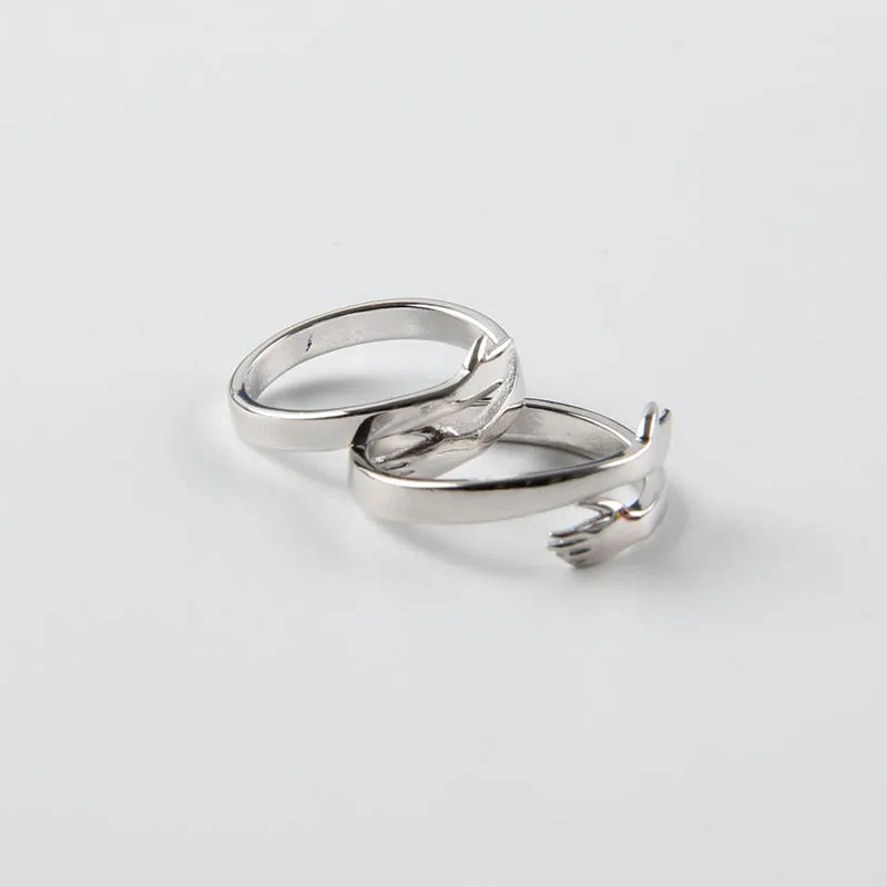 

Hot Romantic Hand Love Hug Ring Vintage Silver Color Metal Punk Open Ring Finger Rings for Women men Party Jewelry Gifts