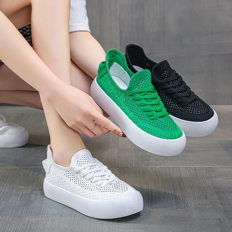 

Women's Breathable Air Net Shoes Flat Wedge Sneakers Knitted Socks Platform Casual Flat Shoes Women 2021