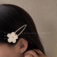 simple silver flower hairpin female side clip 2021 new trendy back head one word hairpin hair accessories hair clips for girls