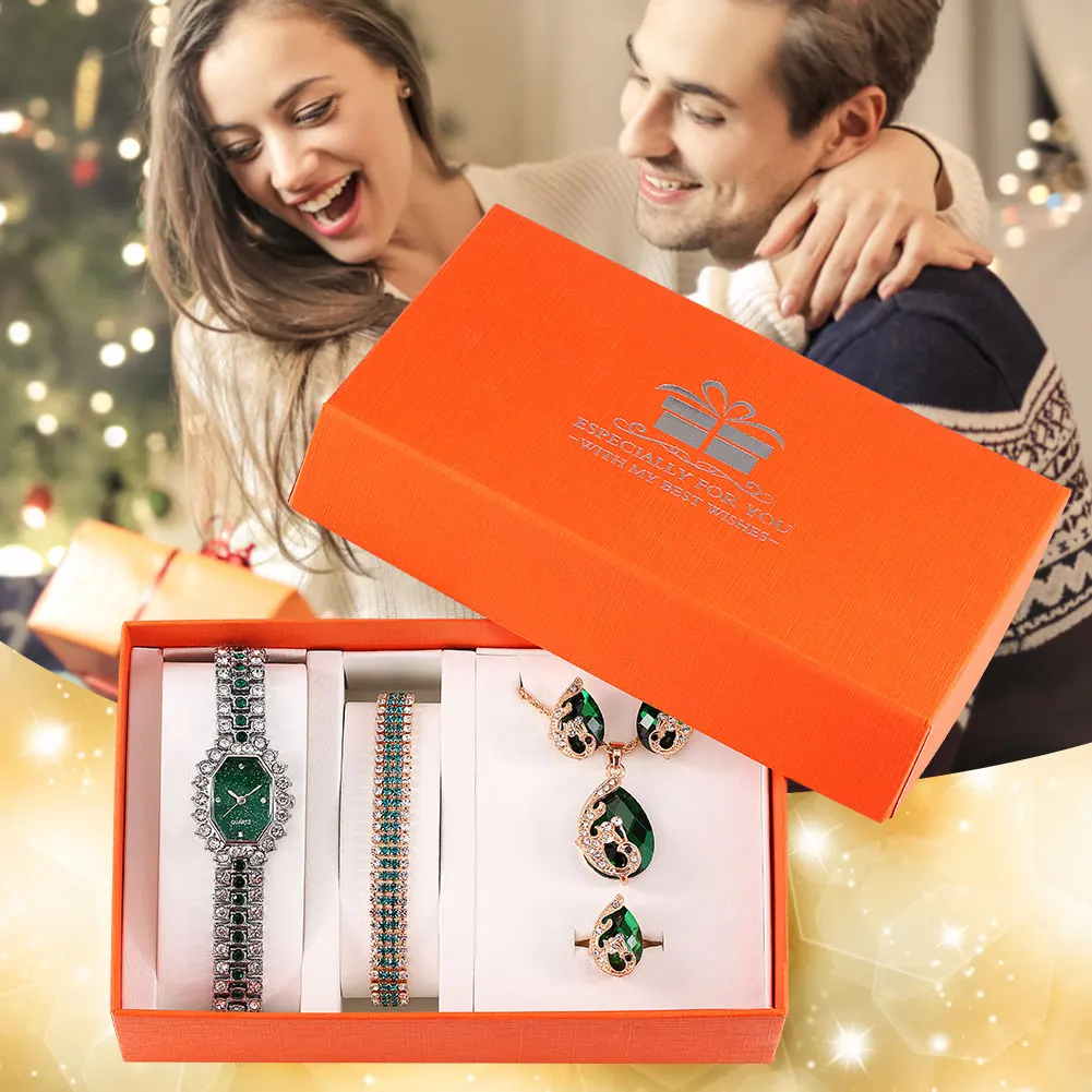 Woman Watch Set 2021 Luxury Brand Crystal Jewelry Sets for Girlfriend Gifts Women Quartz Watches Earrings Set Christmas