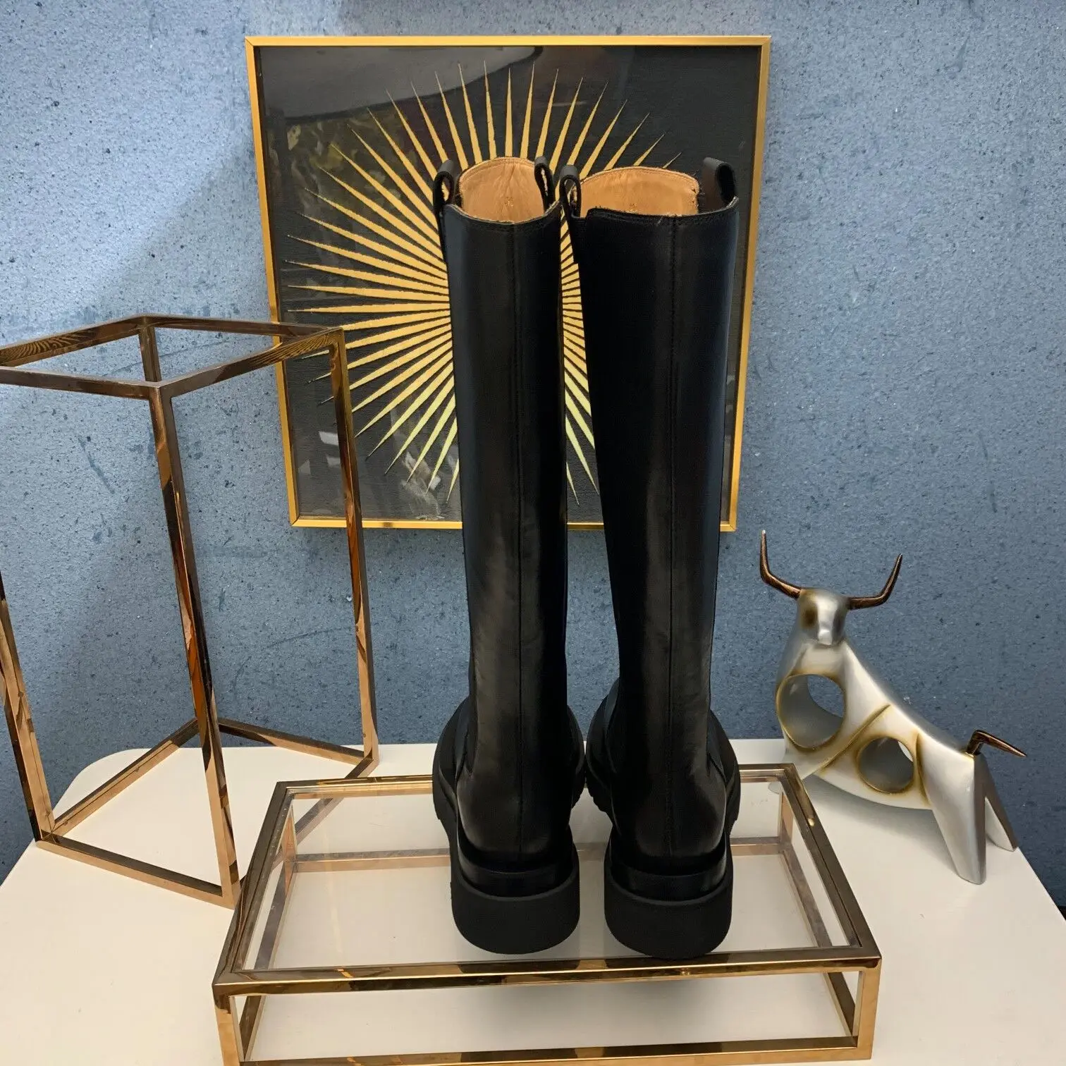 

Genuine Leather Women Knee High Boots Fashion Round Toe Slip On Women Long Boots Cowboy Ridding Motorcycle Boots For Women 2021