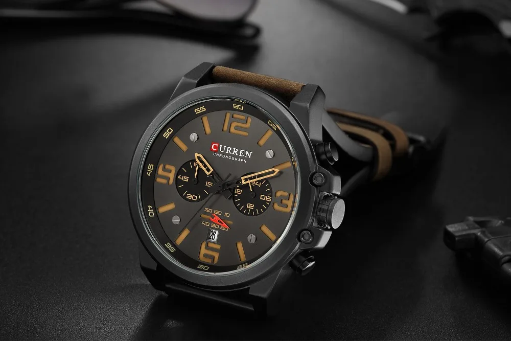 NEW CURREN Mens Watches Top Luxury Brand Waterproof Sport Wrist Watch Chronograph Quartz Military Leather Relogio Masculino | Наручные